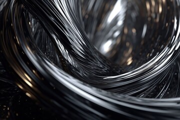 Network technology futuristic abstract silver spiral background. Low poly wire made with generative AI