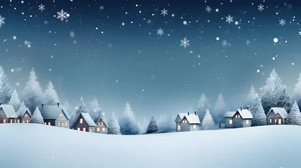 Fotobehang Fantasie landschap Christmas winter fairy village landscape. AI generated image.
