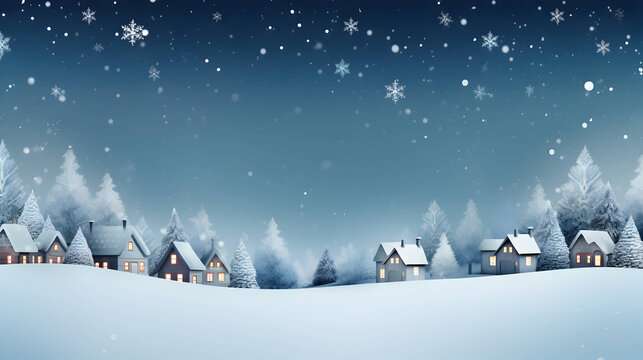 Christmas winter fairy village landscape. AI generated image.