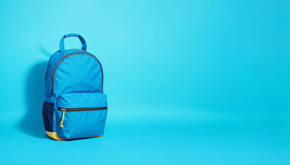 Fototapeta premium Blue school backpack. School day