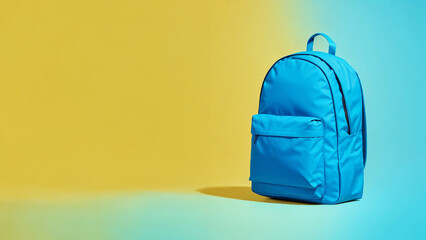 Blue school backpack. School day.