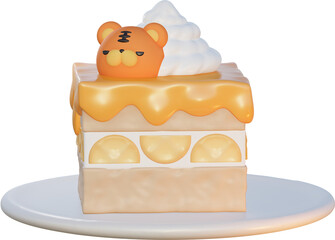 3d rendering of rectangular three-layer orange tiger cake