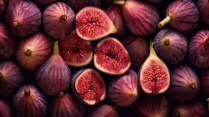 Fresh ripe figs seamless background. Close up, top view. AI generated