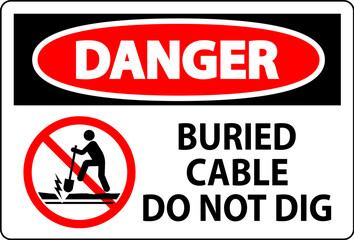 Danger Sign Buried Cable, Do Not Dig On White Background