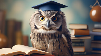 Cute owl graduated student. AI generated image.