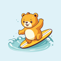 cute bear surfing vector illustration
