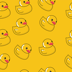 Yellow duck seamless pattern. Rubber. Vector illustration for packaging