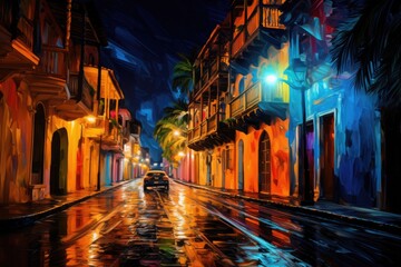 The beauty of Cartagena Colombia by night travel destination - abstract illustration