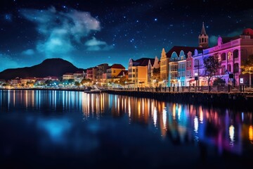 Fototapeta premium The beauty of Curacao by night travel destination - abstract illustration