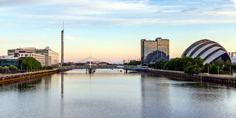 Fototapeta premium River Clyde at sunrise, Glasgow, Scotland, UK 