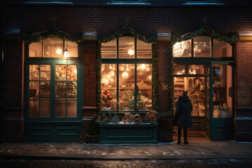 Small shop store front at Christmas