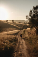 Obraz premium People walk down country road