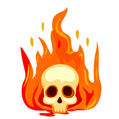 skull on Fire Flames with Bright Orange flat style vector illustration, Burning Human Skull , Human head in fire, stock vector image