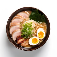 A cup of ramen with pork and egg, generative AI