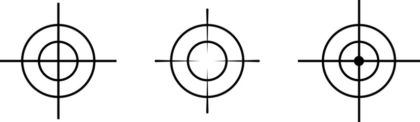 Crosshair and target, goal, sight, sniper icon in black for web, mobile on isolated white background.
