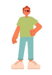 Self-confident caucasian man with blindfold semi flat color vector character. Editable full body young man with disability on white. Simple cartoon spot illustration for web graphic design