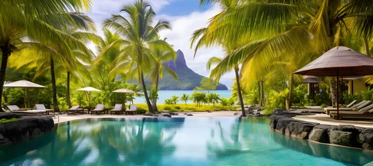 Meubelstickers Luxury tropical vacation.Spa swimming pool, Mauritius island © Prasanth