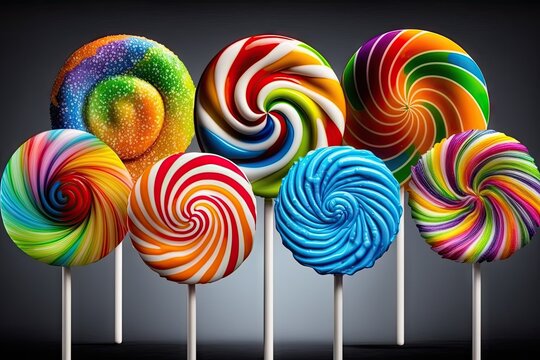 Colorful lollipops on black background