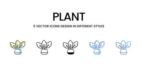 Plant Icon Design in Five style with Editable Stroke. Line, Solid, Flat Line, Duo Tone Color, and Color Gradient Line. Suitable for Web Page, Mobile App, UI, UX and GUI design.