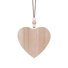 Hanging brown wooden heart. Christmas ornament isolated on a transparent png background. Stock photography.
