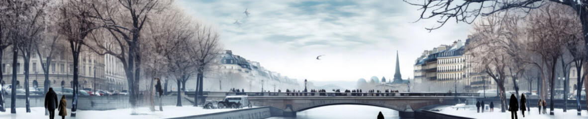 Paris cityscape panoramic view - Generative AI