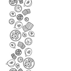 vertical doodle line Thailand culture desserts seamless pattern on white background. vector abstract illustration. - obrazy, fototapety, plakaty