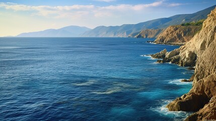 Obraz premium seascape with azure sea and rocks. Generative AI