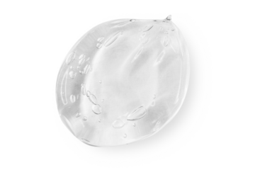 A large smear or drop of a transparent gel, serum. On an empty transparent background.