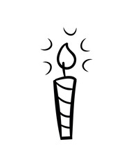 illustration of a burning candle.  vector illustration. birthday candle sketch. simple flat web black and white icon. holiday or event