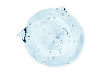 Fototapeta na wymiar A large smear or drop of a clear blue gel, serum. On an empty transparent background.