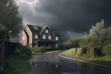 Dark storm clouds brew over a house, housing market