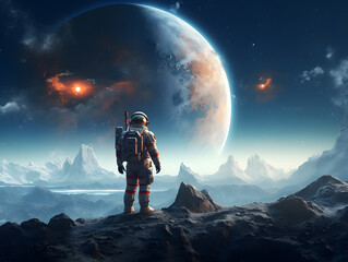 Fototapeta na wymiar Astronaut Exploring a Distant Planet