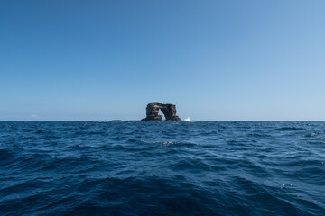 The famous landmark of the Galapagos archipelago, the Darwin Arch before it collapsed by erosion on 17 May 2021 in all its beauty and fascination.