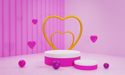 3D rendering pink valentine podium background.