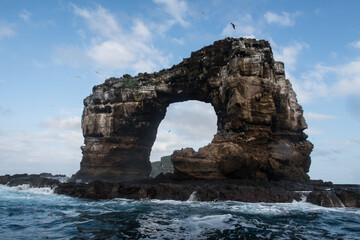 The Darwin Arch, the famous landmark of the Galapagos islands, before it collapsed by erosion on 17...