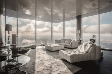 A penthouse apartment high above the clouds - obrazy, fototapety, plakaty