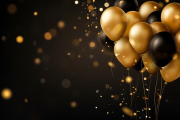 Celebration background with confetti and gold balloons.