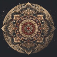 Naklejka premium Flowers mandala, retro ethnic design. Generative AI