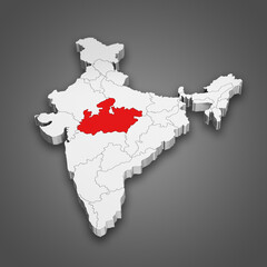 Madhya Pradesh state location within India map. 3D Illustration