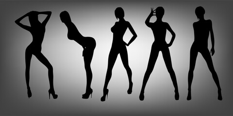 Obraz na płótnie Canvas Silhouettes of dancing girls. Vector 3D illustration