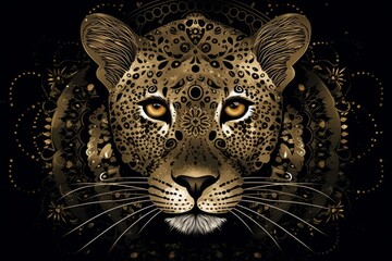 Art illustration - leopard head in creative style. Mandala, ethnic design. Generative AI