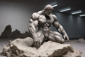 Fototapeta na wymiar Stacked body builder sculpted from clay