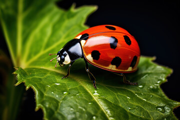 Red ladybug sitting on a plant in nature, generative ai 