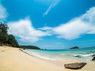Beautiful Landscape summer panorama fisheye front view wide island tropical sea beach white sand clean and blue sky background calm Nature ocean wave water travel at  Beach thailand Chonburi