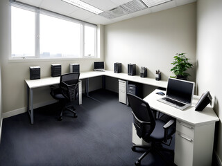 Bright indoor interior work office display. Workplace 3d. Study room 3d. Blank room