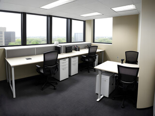 Bright indoor interior work office display. Workplace 3d. Study room 3d. Blank room