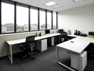 Fototapeta na wymiar Bright indoor interior work office display. Workplace 3d. Study room 3d. Blank room