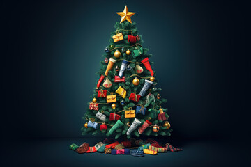 festive Christmas tree adorned with colorful socks. Generative AI