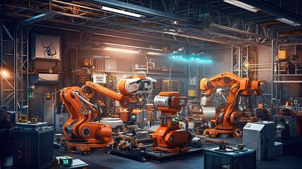concept of future artificial intelligence industry automotive robotic digital technology manufacturing factory visual digitization
