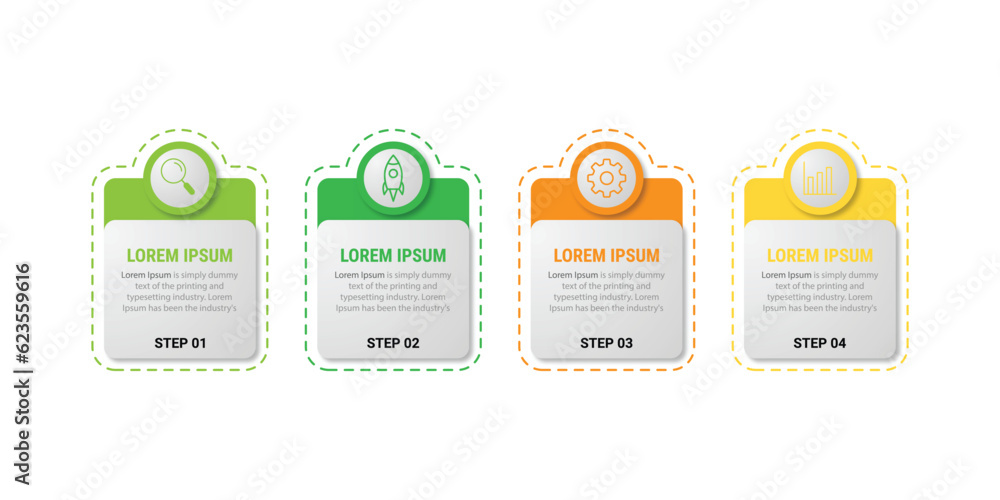Poster business data visualization. timeline infographics with 4 steps or options, circles. vector business